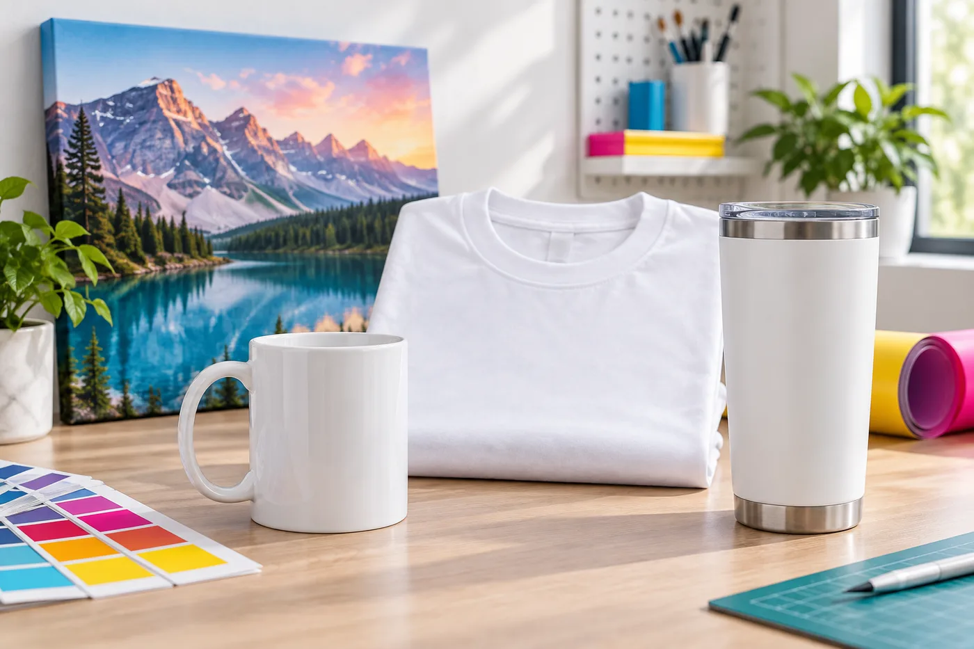 Playera, taza y termo preparados para personalización